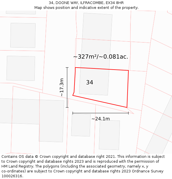 34, DOONE WAY, ILFRACOMBE, EX34 8HR: Plot and title map