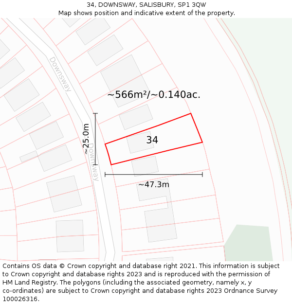 34, DOWNSWAY, SALISBURY, SP1 3QW: Plot and title map