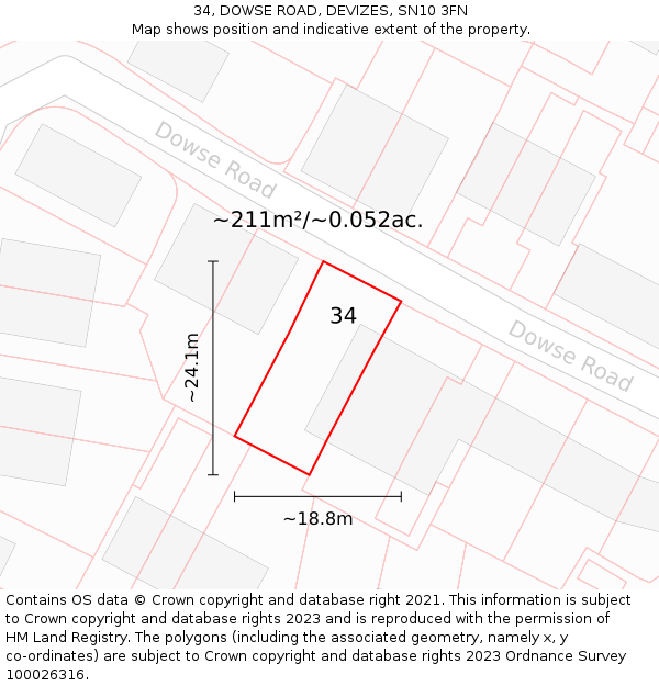 34, DOWSE ROAD, DEVIZES, SN10 3FN: Plot and title map