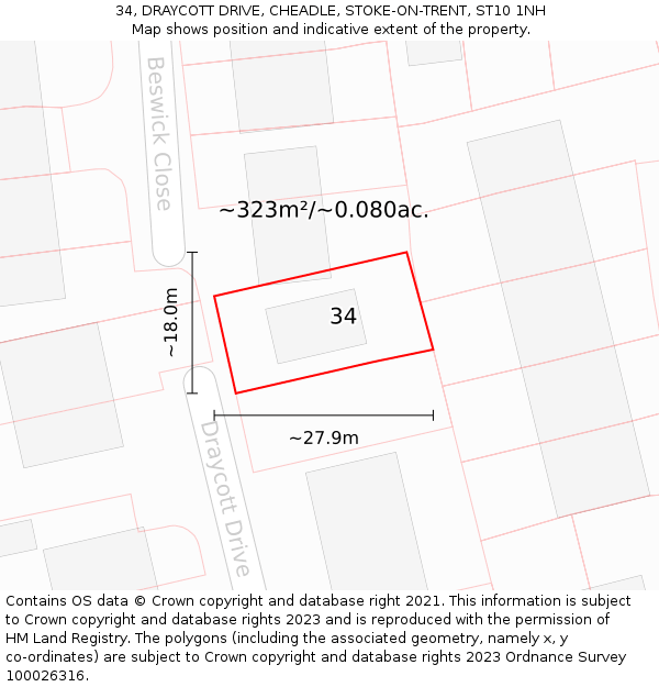 34, DRAYCOTT DRIVE, CHEADLE, STOKE-ON-TRENT, ST10 1NH: Plot and title map