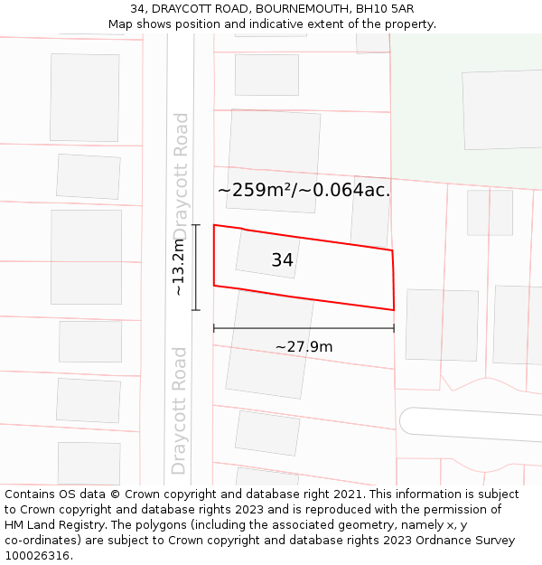 34, DRAYCOTT ROAD, BOURNEMOUTH, BH10 5AR: Plot and title map