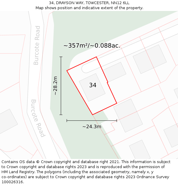 34, DRAYSON WAY, TOWCESTER, NN12 6LL: Plot and title map