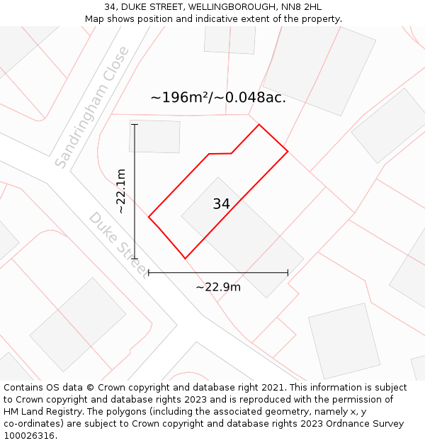 34, DUKE STREET, WELLINGBOROUGH, NN8 2HL: Plot and title map