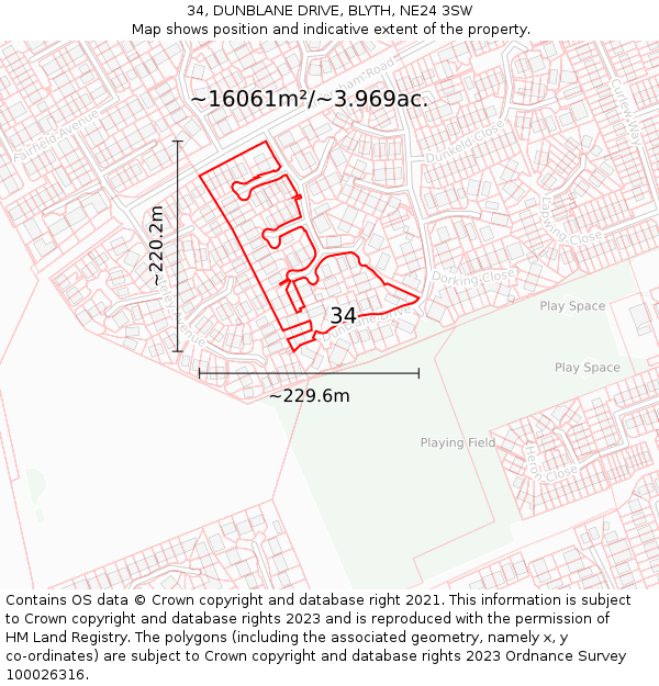 34, DUNBLANE DRIVE, BLYTH, NE24 3SW: Plot and title map