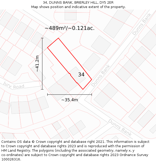 34, DUNNS BANK, BRIERLEY HILL, DY5 2ER: Plot and title map