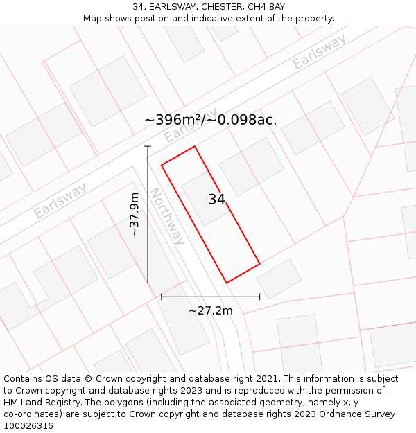 34, EARLSWAY, CHESTER, CH4 8AY: Plot and title map