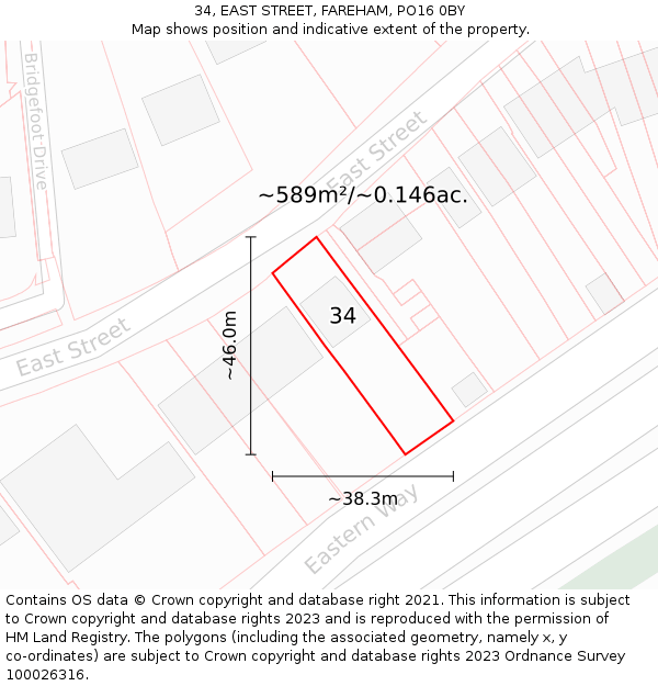 34, EAST STREET, FAREHAM, PO16 0BY: Plot and title map