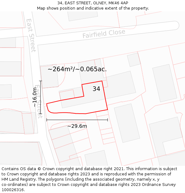 34, EAST STREET, OLNEY, MK46 4AP: Plot and title map