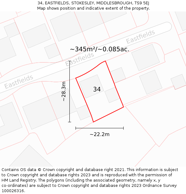 34, EASTFIELDS, STOKESLEY, MIDDLESBROUGH, TS9 5EJ: Plot and title map