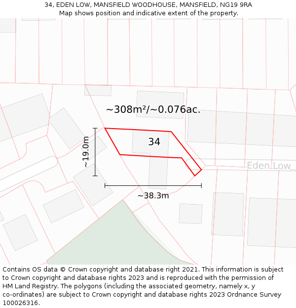 34, EDEN LOW, MANSFIELD WOODHOUSE, MANSFIELD, NG19 9RA: Plot and title map