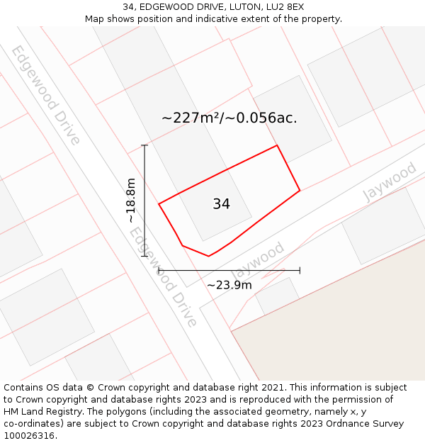 34, EDGEWOOD DRIVE, LUTON, LU2 8EX: Plot and title map