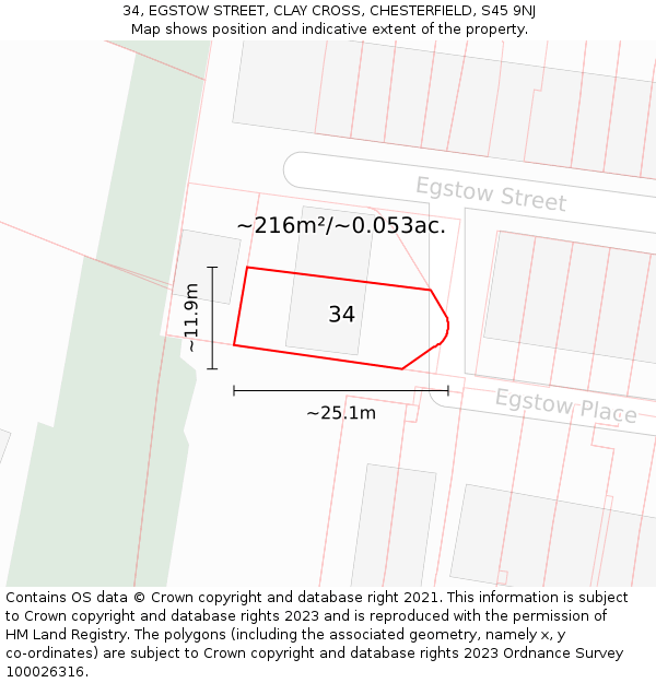 34, EGSTOW STREET, CLAY CROSS, CHESTERFIELD, S45 9NJ: Plot and title map