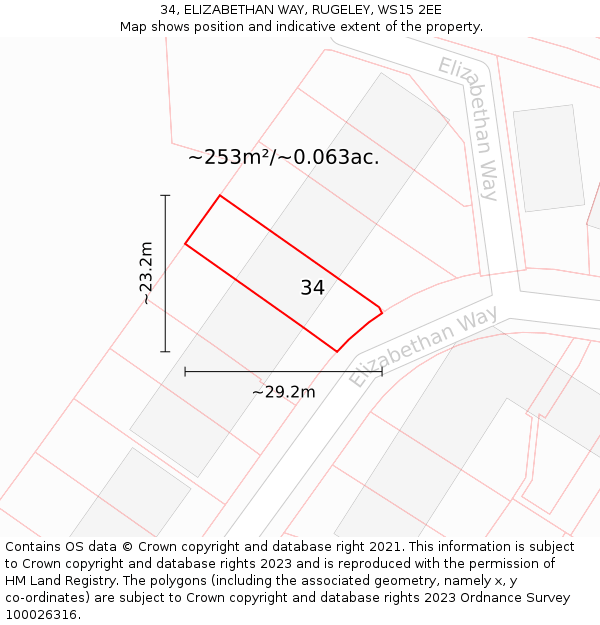 34, ELIZABETHAN WAY, RUGELEY, WS15 2EE: Plot and title map