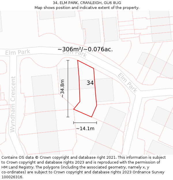 34, ELM PARK, CRANLEIGH, GU6 8UG: Plot and title map