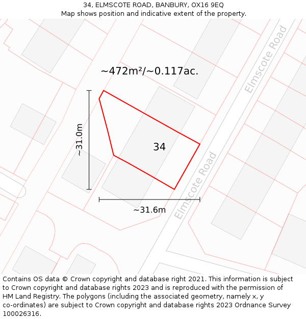 34, ELMSCOTE ROAD, BANBURY, OX16 9EQ: Plot and title map