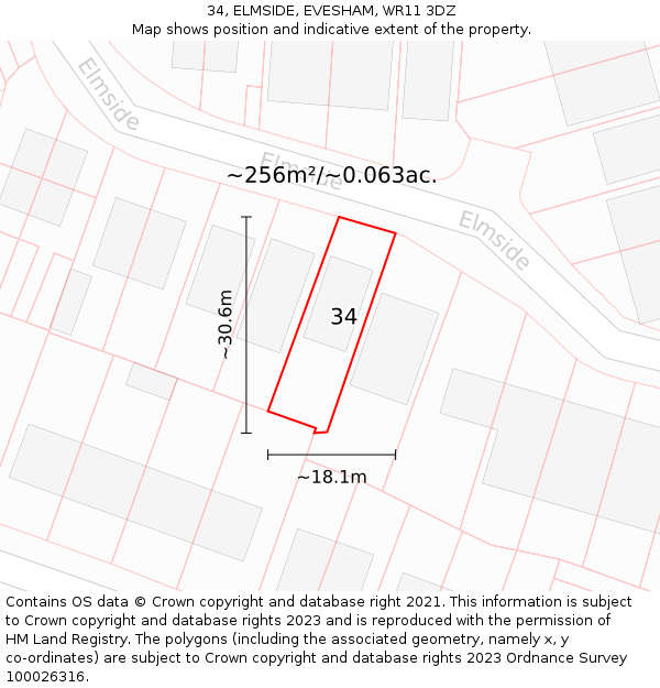 34, ELMSIDE, EVESHAM, WR11 3DZ: Plot and title map