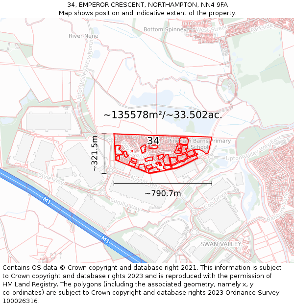 34, EMPEROR CRESCENT, NORTHAMPTON, NN4 9FA: Plot and title map