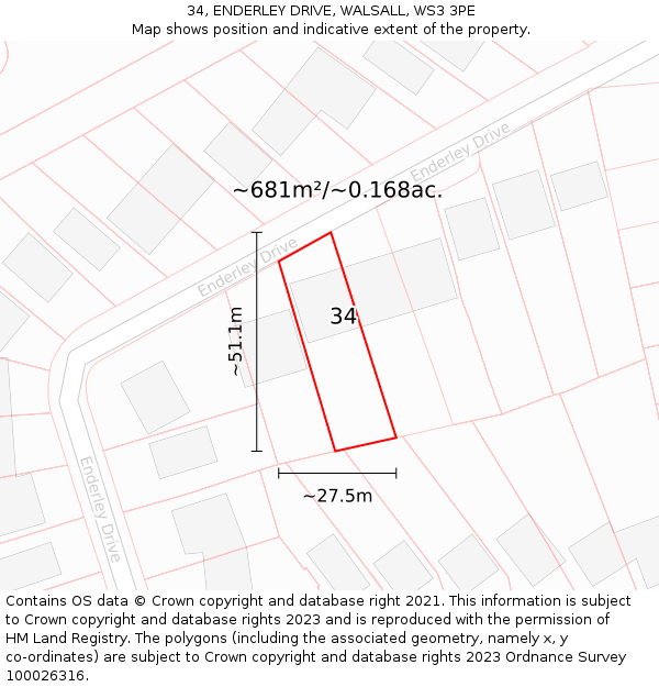 34, ENDERLEY DRIVE, WALSALL, WS3 3PE: Plot and title map