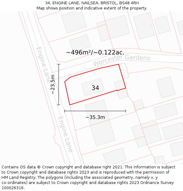 34, ENGINE LANE, NAILSEA, BRISTOL, BS48 4RH: Plot and title map