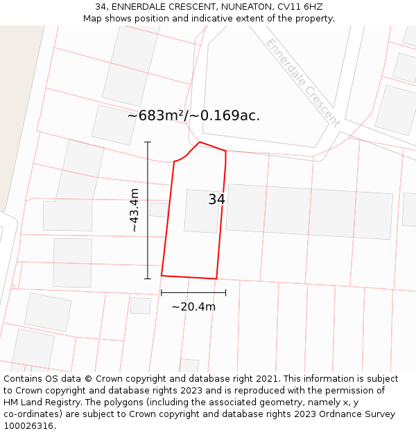 34, ENNERDALE CRESCENT, NUNEATON, CV11 6HZ: Plot and title map