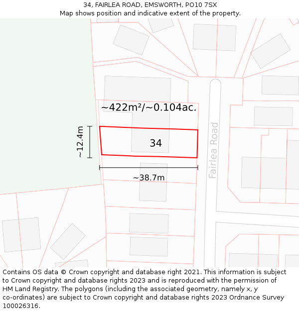 34, FAIRLEA ROAD, EMSWORTH, PO10 7SX: Plot and title map