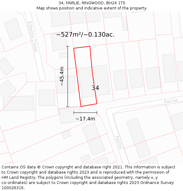 34, FAIRLIE, RINGWOOD, BH24 1TS: Plot and title map