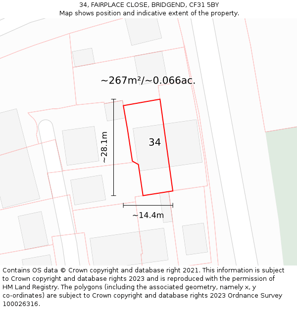 34, FAIRPLACE CLOSE, BRIDGEND, CF31 5BY: Plot and title map
