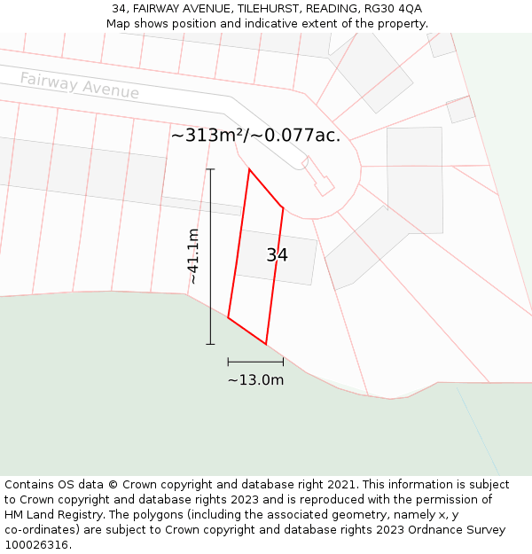 34, FAIRWAY AVENUE, TILEHURST, READING, RG30 4QA: Plot and title map