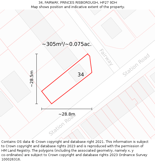 34, FAIRWAY, PRINCES RISBOROUGH, HP27 9DH: Plot and title map