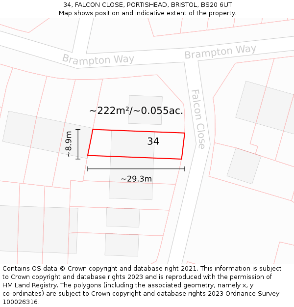 34, FALCON CLOSE, PORTISHEAD, BRISTOL, BS20 6UT: Plot and title map