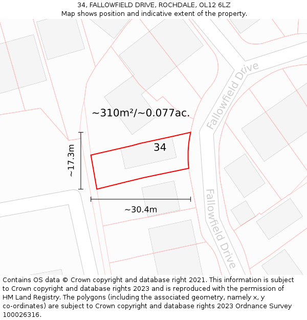 34, FALLOWFIELD DRIVE, ROCHDALE, OL12 6LZ: Plot and title map