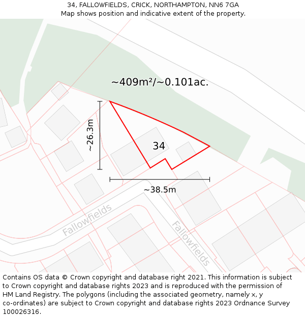 34, FALLOWFIELDS, CRICK, NORTHAMPTON, NN6 7GA: Plot and title map