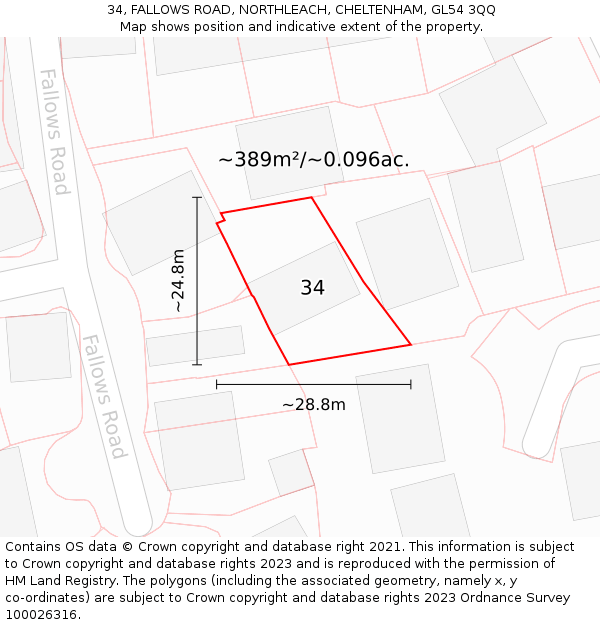 34, FALLOWS ROAD, NORTHLEACH, CHELTENHAM, GL54 3QQ: Plot and title map