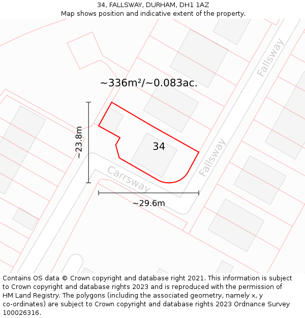 34, FALLSWAY, DURHAM, DH1 1AZ: Plot and title map