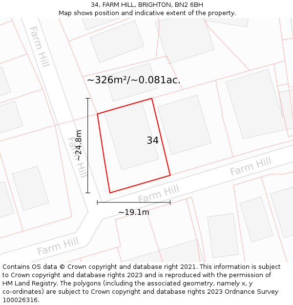 34, FARM HILL, BRIGHTON, BN2 6BH: Plot and title map