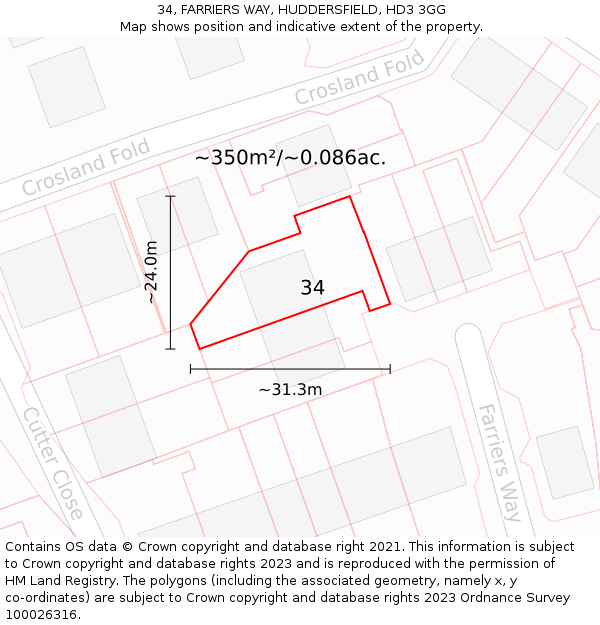 34, FARRIERS WAY, HUDDERSFIELD, HD3 3GG: Plot and title map