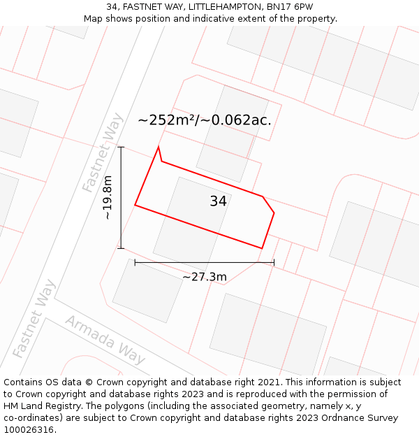 34, FASTNET WAY, LITTLEHAMPTON, BN17 6PW: Plot and title map