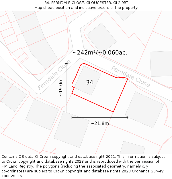 34, FERNDALE CLOSE, GLOUCESTER, GL2 9RT: Plot and title map