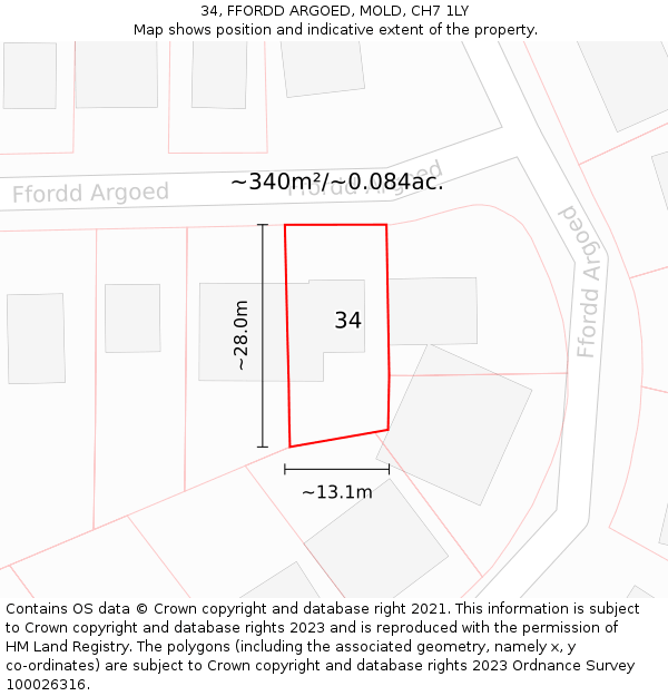 34, FFORDD ARGOED, MOLD, CH7 1LY: Plot and title map