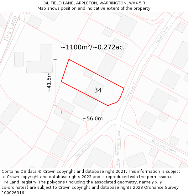 34, FIELD LANE, APPLETON, WARRINGTON, WA4 5JR: Plot and title map