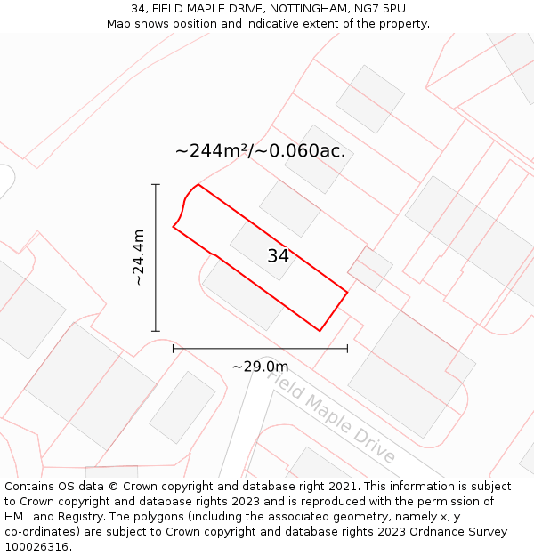 34, FIELD MAPLE DRIVE, NOTTINGHAM, NG7 5PU: Plot and title map