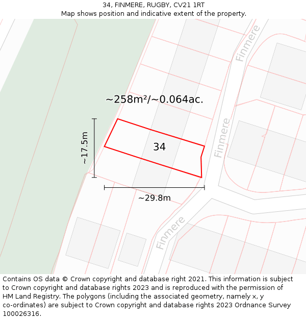 34, FINMERE, RUGBY, CV21 1RT: Plot and title map