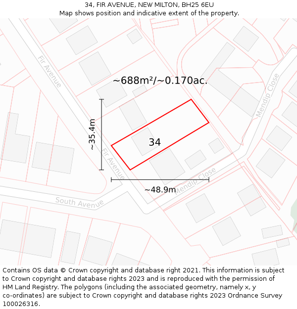 34, FIR AVENUE, NEW MILTON, BH25 6EU: Plot and title map