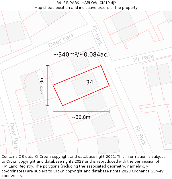34, FIR PARK, HARLOW, CM19 4JY: Plot and title map