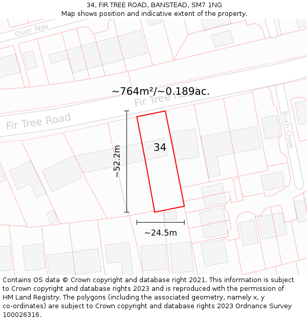 34, FIR TREE ROAD, BANSTEAD, SM7 1NG: Plot and title map