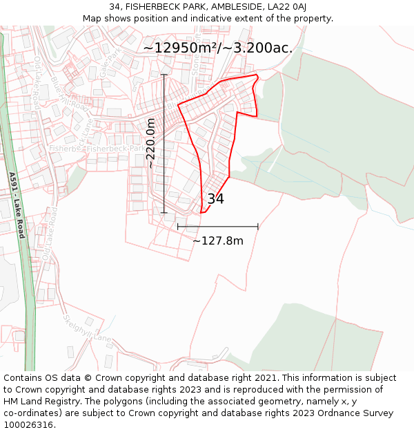 34, FISHERBECK PARK, AMBLESIDE, LA22 0AJ: Plot and title map