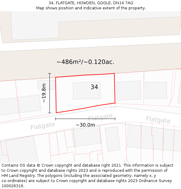 34, FLATGATE, HOWDEN, GOOLE, DN14 7AG: Plot and title map