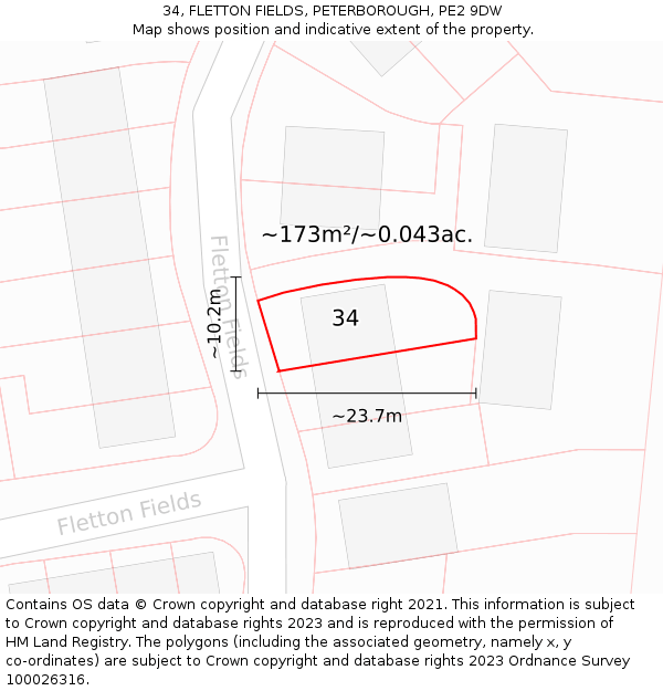 34, FLETTON FIELDS, PETERBOROUGH, PE2 9DW: Plot and title map