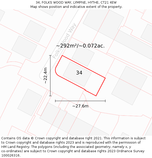 34, FOLKS WOOD WAY, LYMPNE, HYTHE, CT21 4EW: Plot and title map