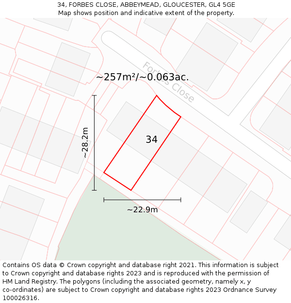 34, FORBES CLOSE, ABBEYMEAD, GLOUCESTER, GL4 5GE: Plot and title map
